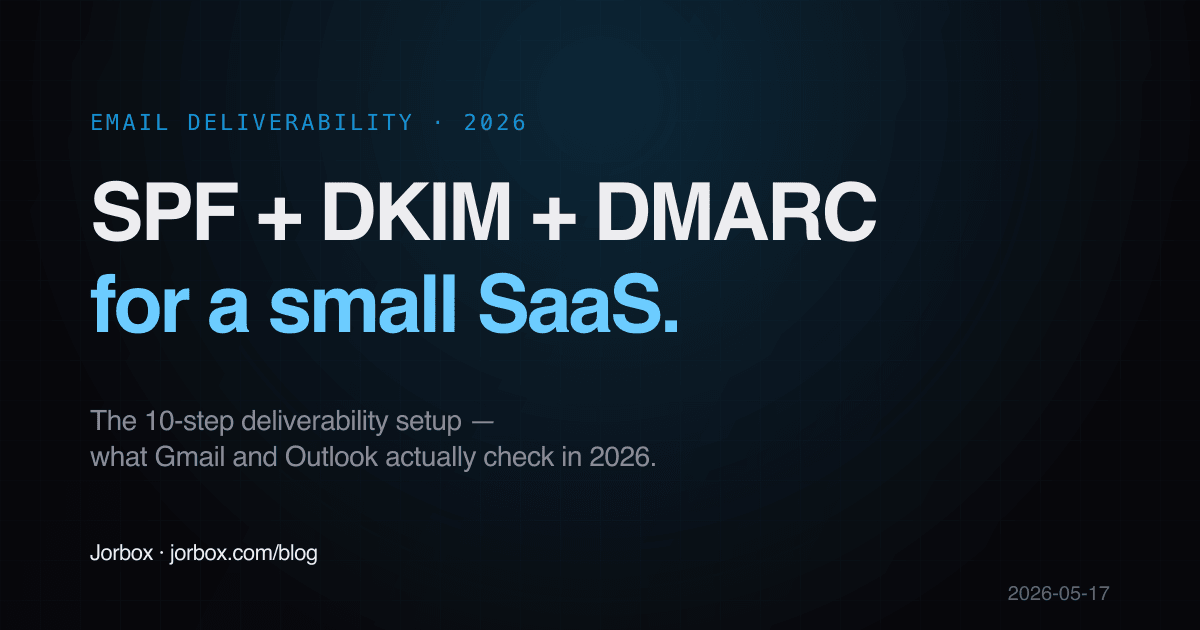Email setup for a small SaaS: SPF + DKIM + DMARC (2026) — Jorbox Blog